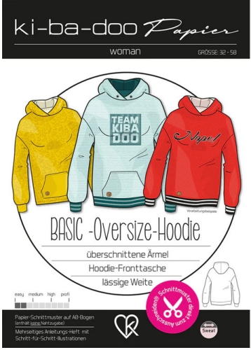 KIbadoo - Schmaler Hoodie Manouk Gr. 32-48 - DIN A 0 Schnittmuster und Anleitung als Broschüre - Kopie